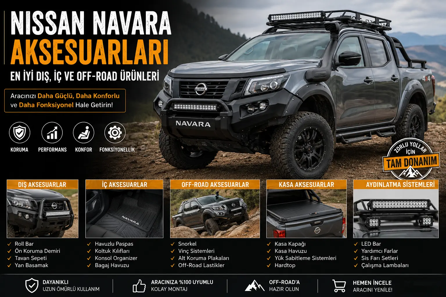 Nissan Navara Aksesuarları: En İyi Dış, İç ve Off-Road Ürünleri (2026 Rehberi)