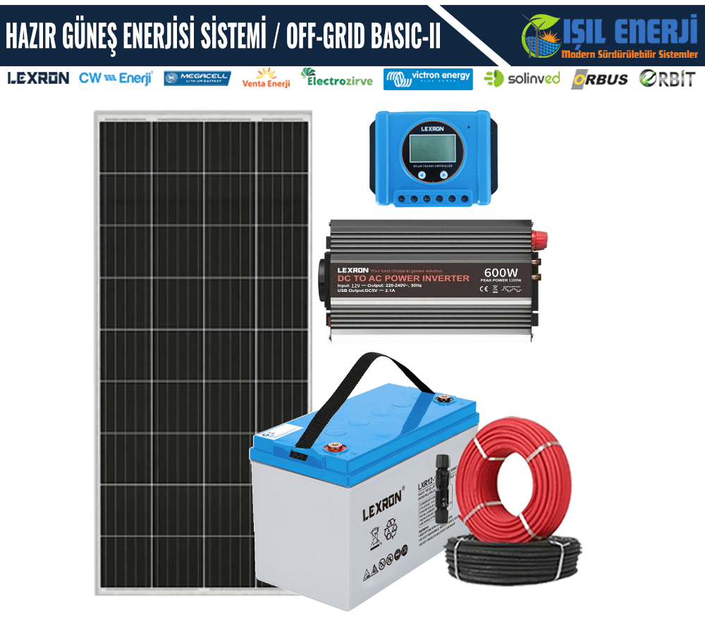 HAZIR GÜNEŞ ENERJİSİ SİSTEMİ - KARAVAN/BAĞ EVİ PAKETİ - OFF-GRID BASIC-II - 1280WH