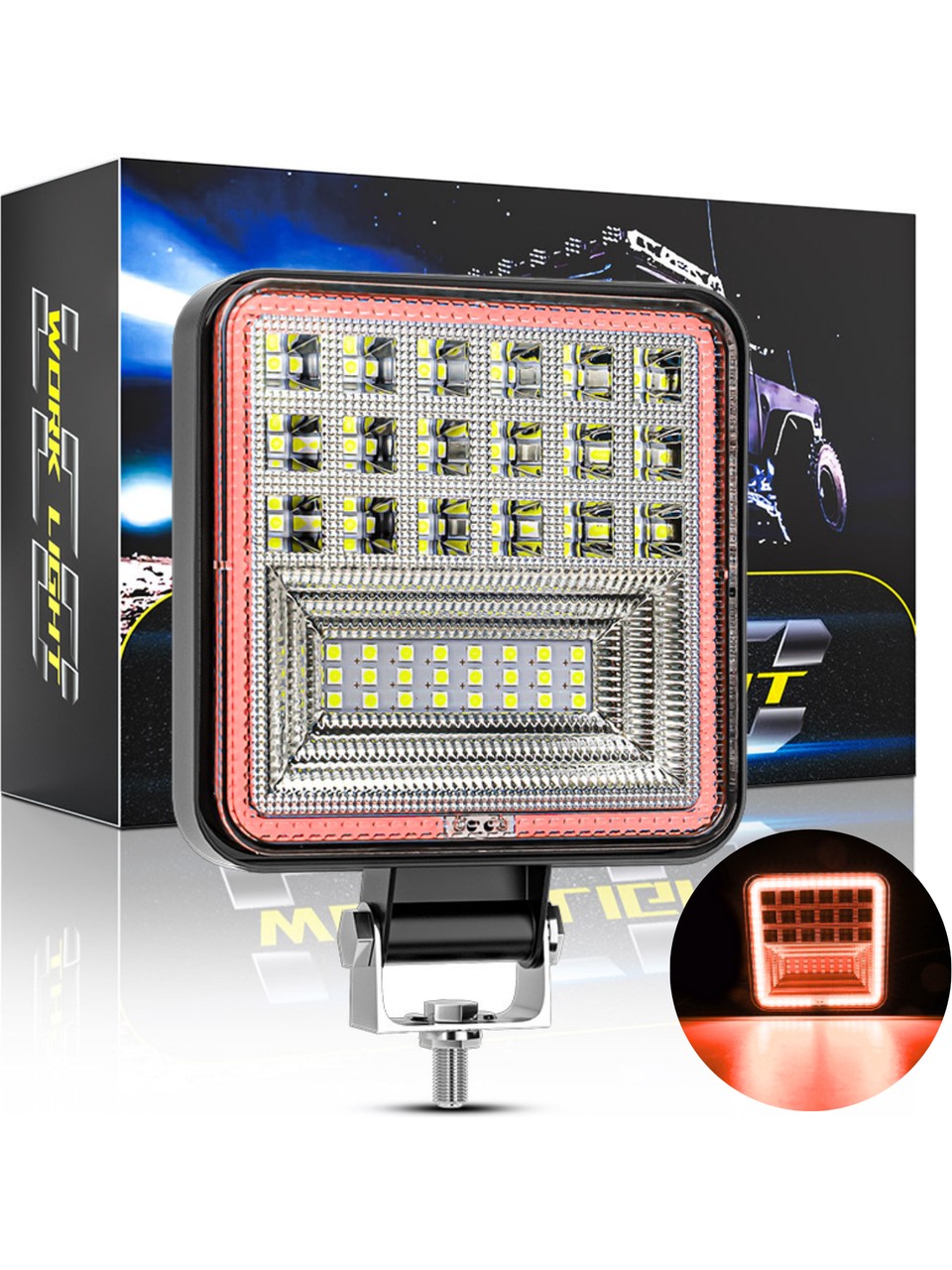 ASTRA LED Off Road 12-24 Volt Kare Sis Farı DRL KIRMIZI 4 inç 126 W Oto Çalışma Lambası