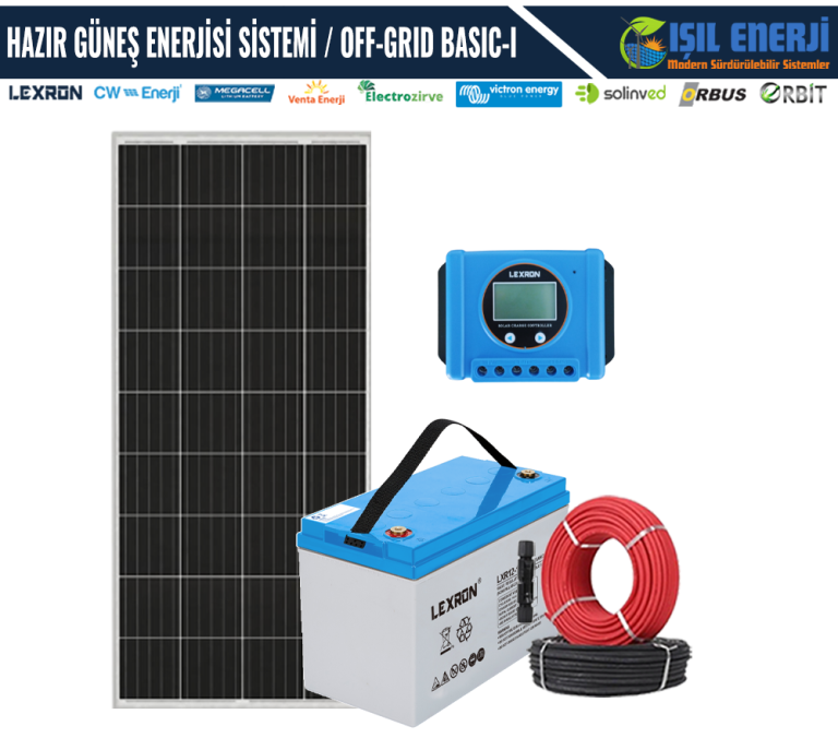 HAZIR GÜNEŞ ENERJİSİ SİSTEMİ - KARAVAN/BAĞ EVİ PAKETİ - OFF-GRID BASIC-I - 1280WH