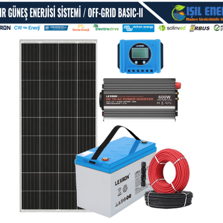 HAZIR GÜNEŞ ENERJİSİ SİSTEMİ - KARAVAN/BAĞ EVİ PAKETİ - OFF-GRID BASIC-II - 1280WH