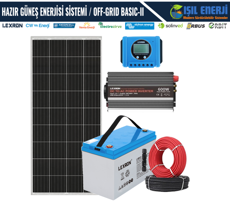 HAZIR GÜNEŞ ENERJİSİ SİSTEMİ - KARAVAN/BAĞ EVİ PAKETİ - OFF-GRID BASIC-II - 1280WH