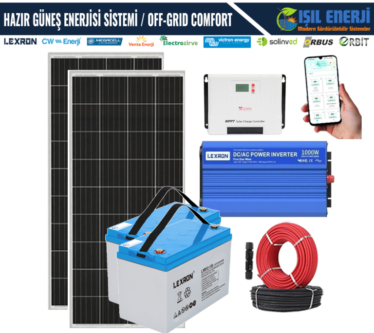 HAZIR GÜNEŞ ENERJİSİ SİSTEMİ - KARAVAN/BAĞ EVİ PAKETİ - OFF-GRID COMFORT - 2688WH